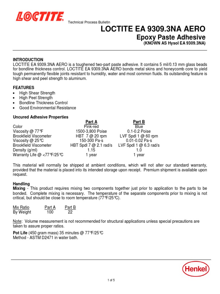 Loctite Ea 9309.3na Adhesive Ultimate Tensile Strength