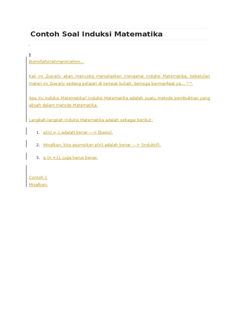 Contoh Soal Induksi Matematika