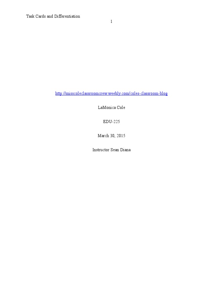 Task Cards for Differentiated Learning | PDF | Differentiated ...