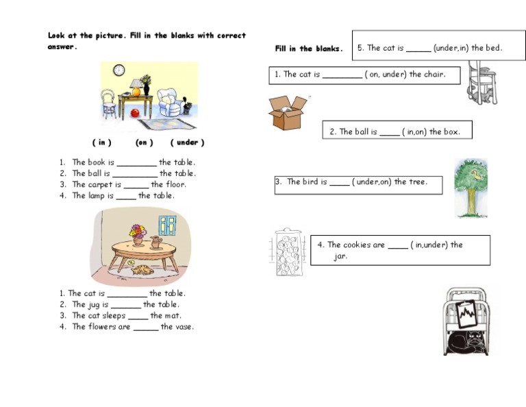 Preposition in on Under