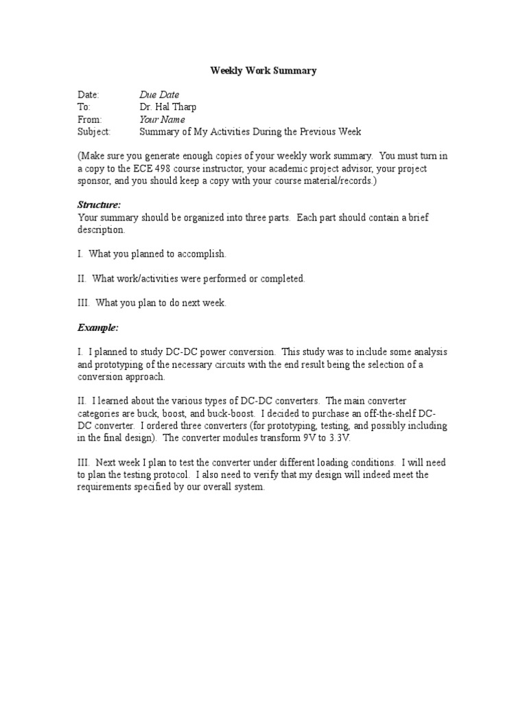 Weekly Work Summary Template | PDF | Art | Computers