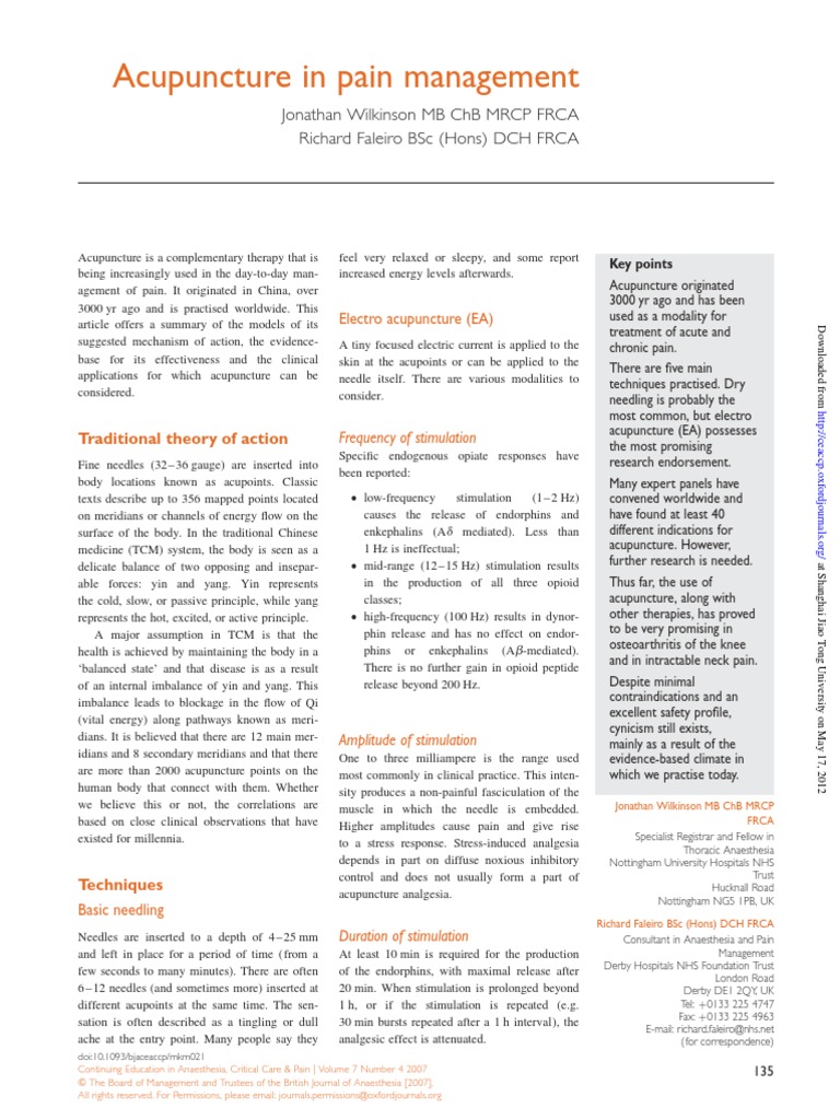 Acupuncture in Pain Management | PDF | Acupuncture | Meridian (Chinese ...