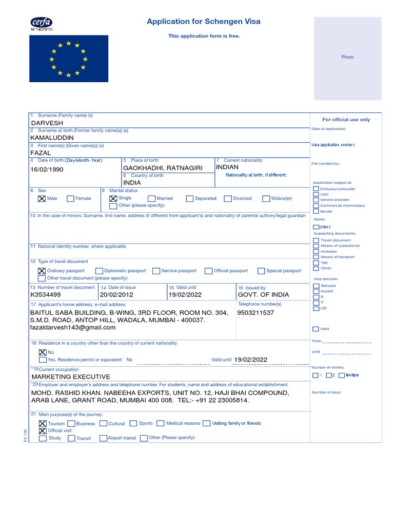 schengen tourist visa documents checklist