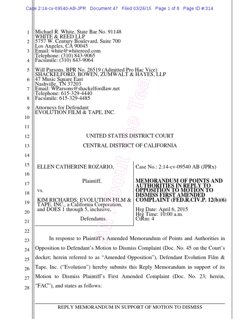READ Kim Richards Amended Memorandum of Points & Authorities in
