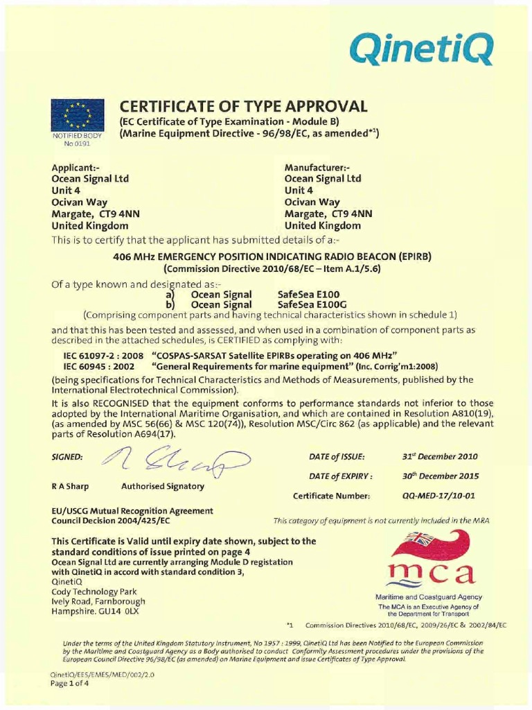 Certificate Of Type Approval Abs