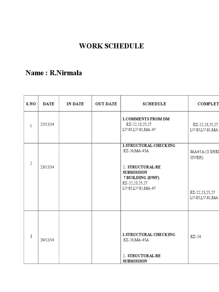 Work Schedule for Structural Engineer | PDF | Technology & Engineering