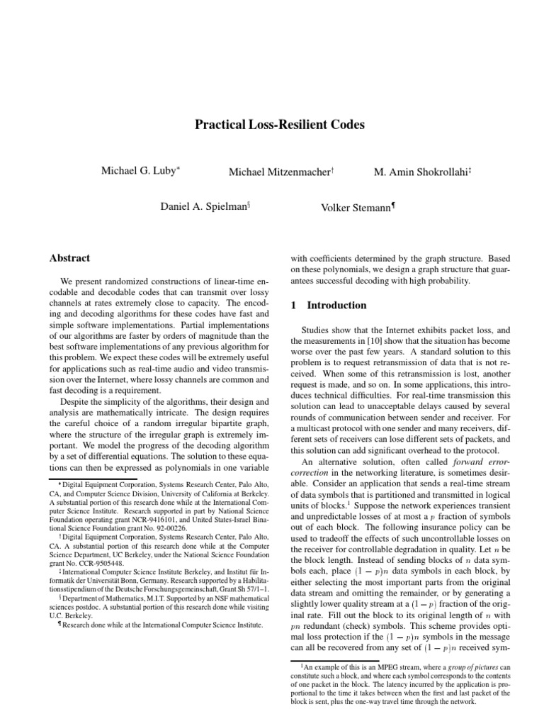 Practical LossResilient Codes Michael G. Luby Michael Mitzenmacher M