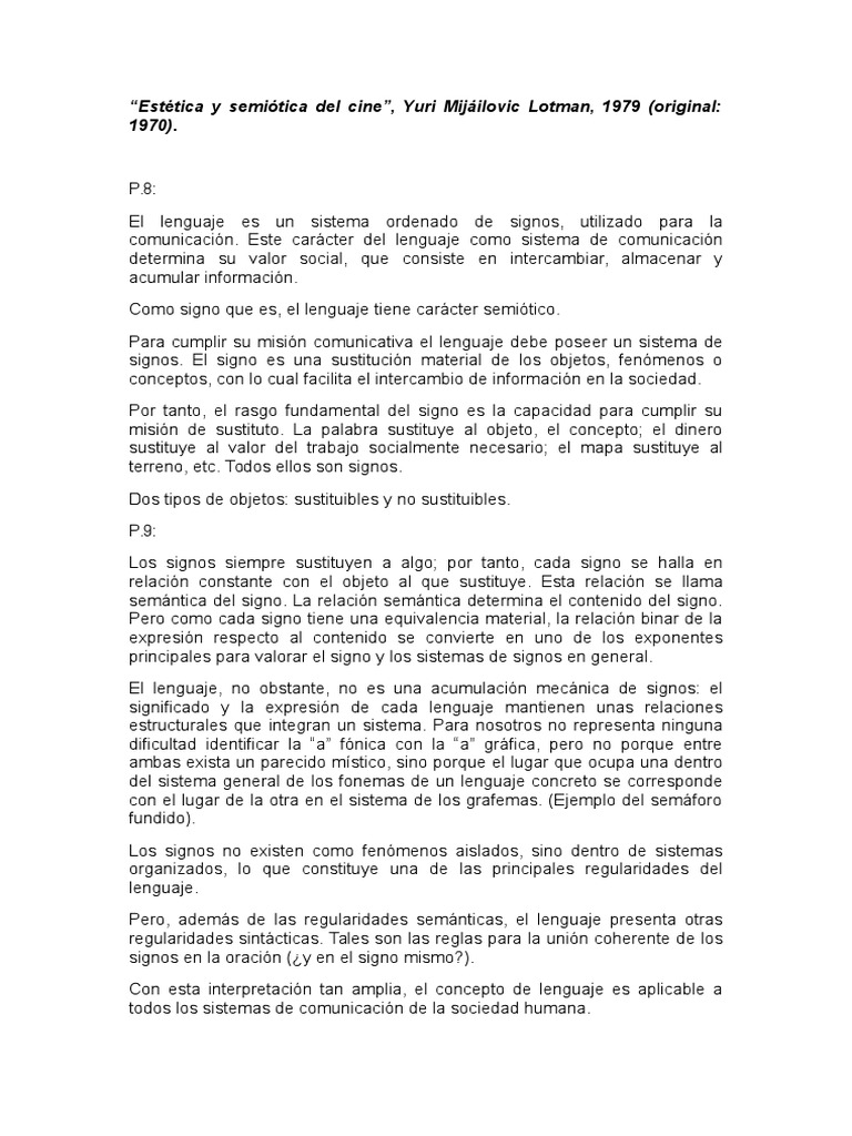 Estética y Semiótica Del Cine PDF Palabra Semiótica