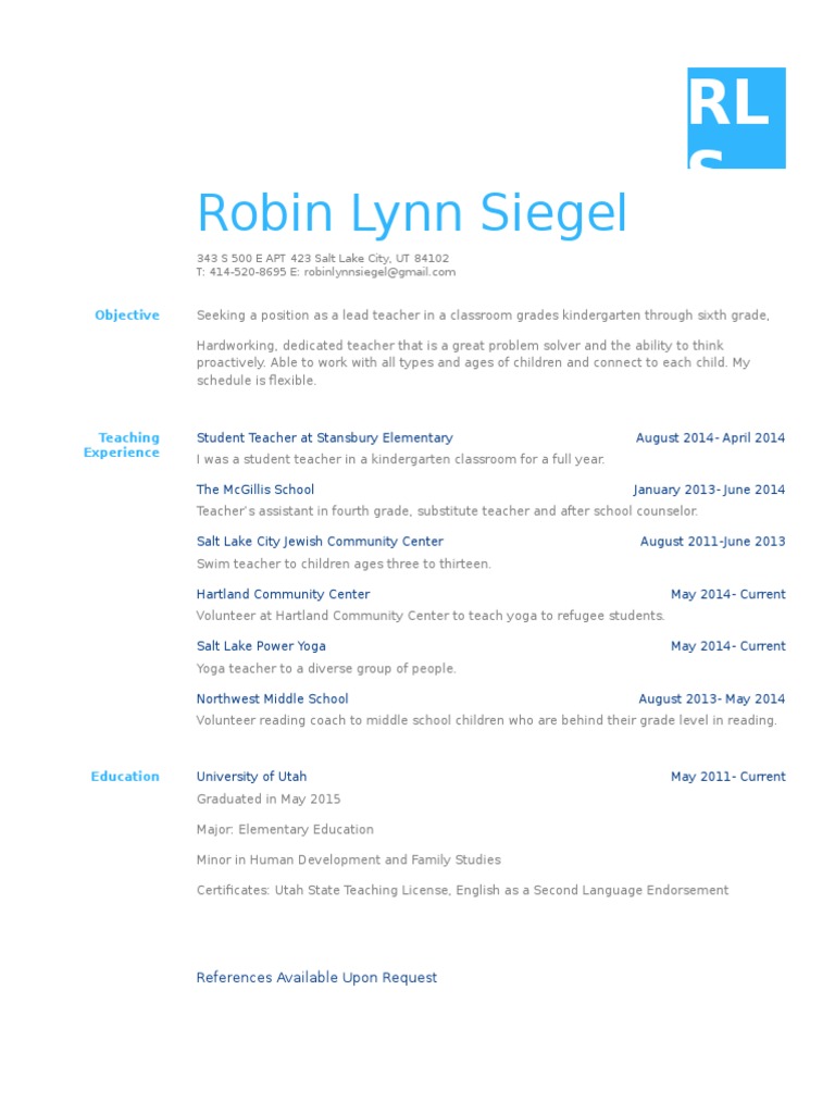 Robin Siegel Resume | PDF | Wellness