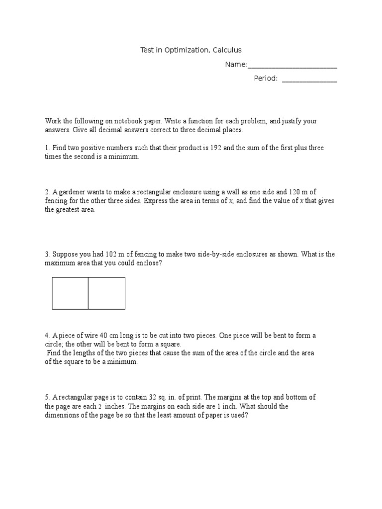 Optimize Product and Area Problems | PDF | Teaching Methods & Materials ...