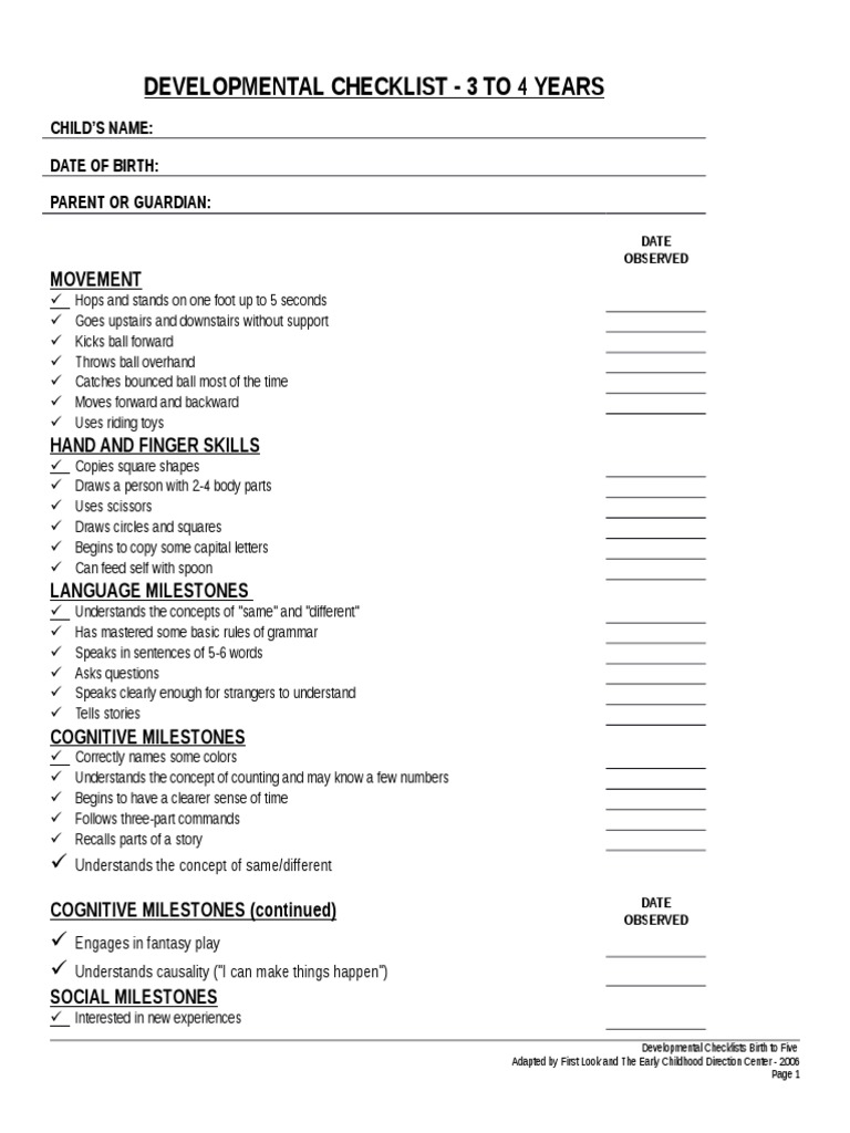 Developmental Checklist | PDF | Early Childhood | Cognitive Science
