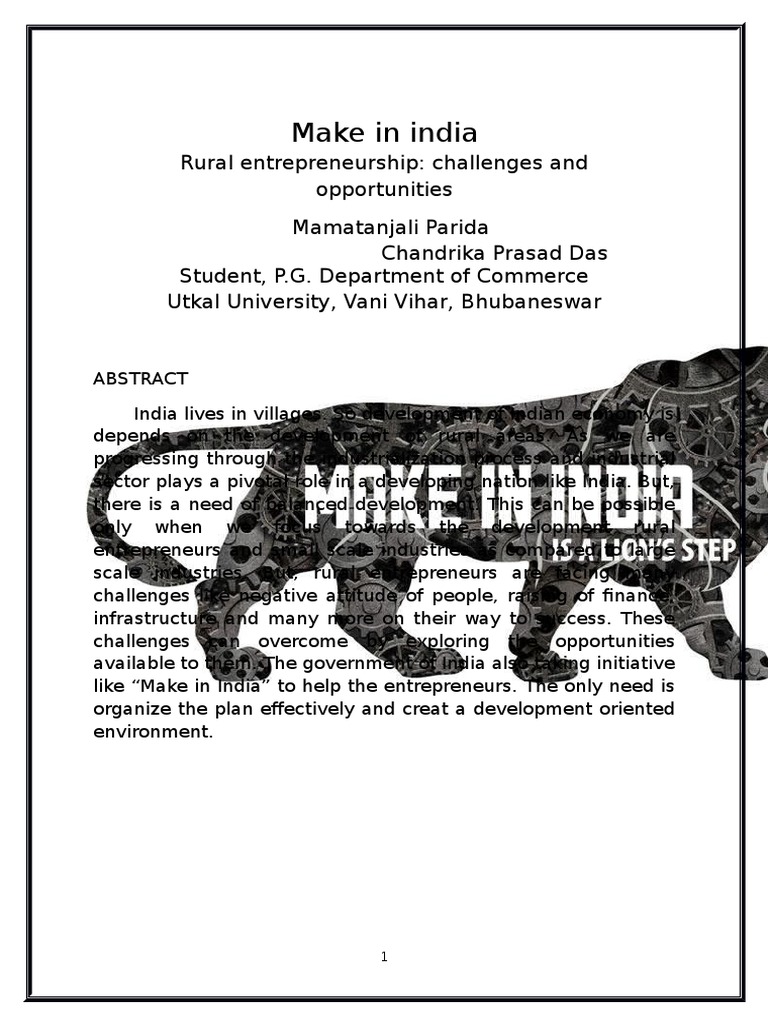 Challenges in Rural Entrepreneurship India | PDF | Entrepreneurship ...