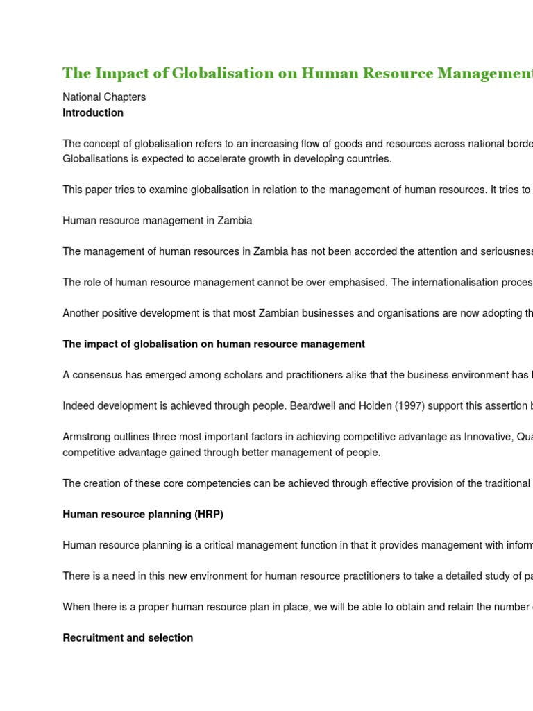 The Impact of Globalisation On Human Resource Management in Zambia ...