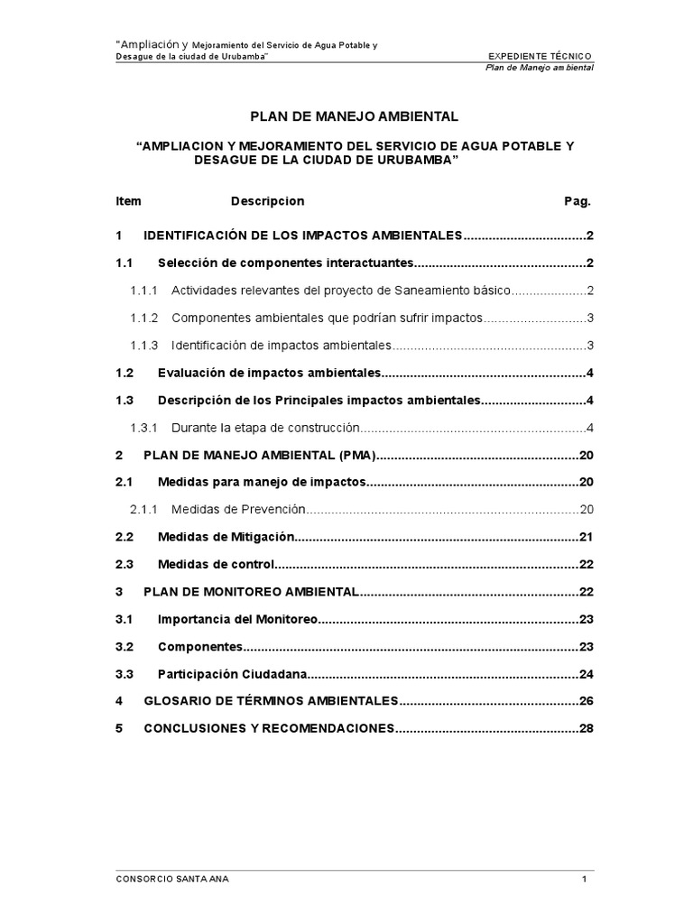 Plan de Manejo Ambiental Reservorio Mcal. Castilla | PDF | Reservorio ...