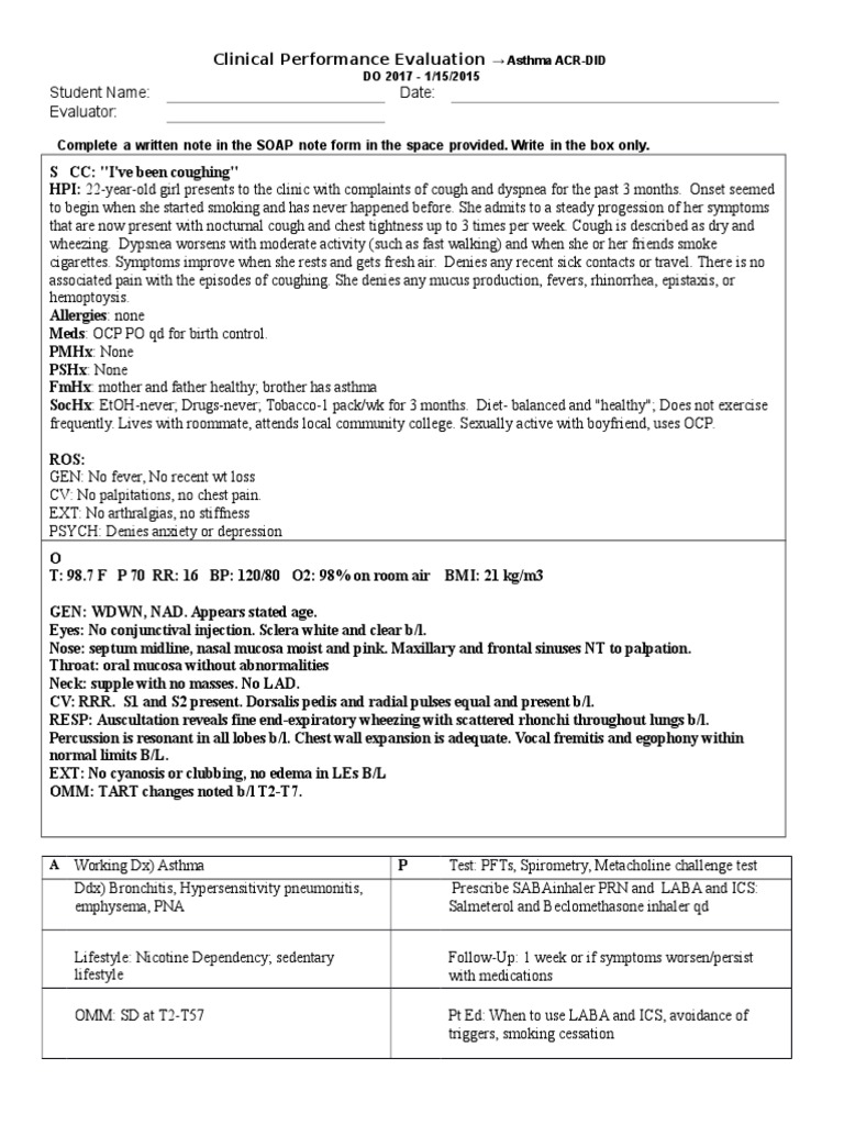 Asthma Resp Acr Did Soap Note