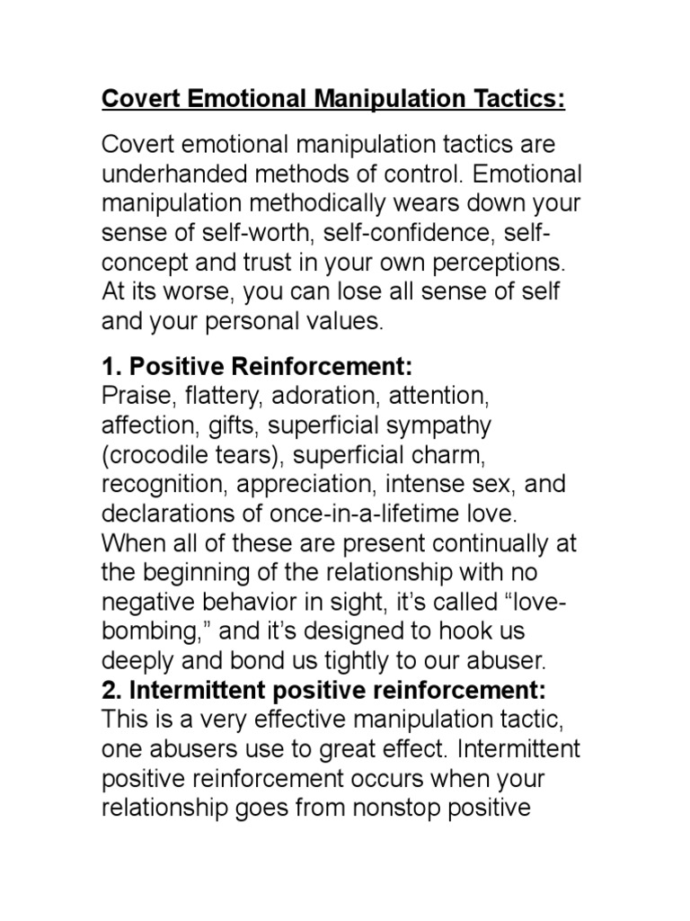 30 Covert Emotional Manipulation Tactics PDF Psychological Manipulation Reinforcement