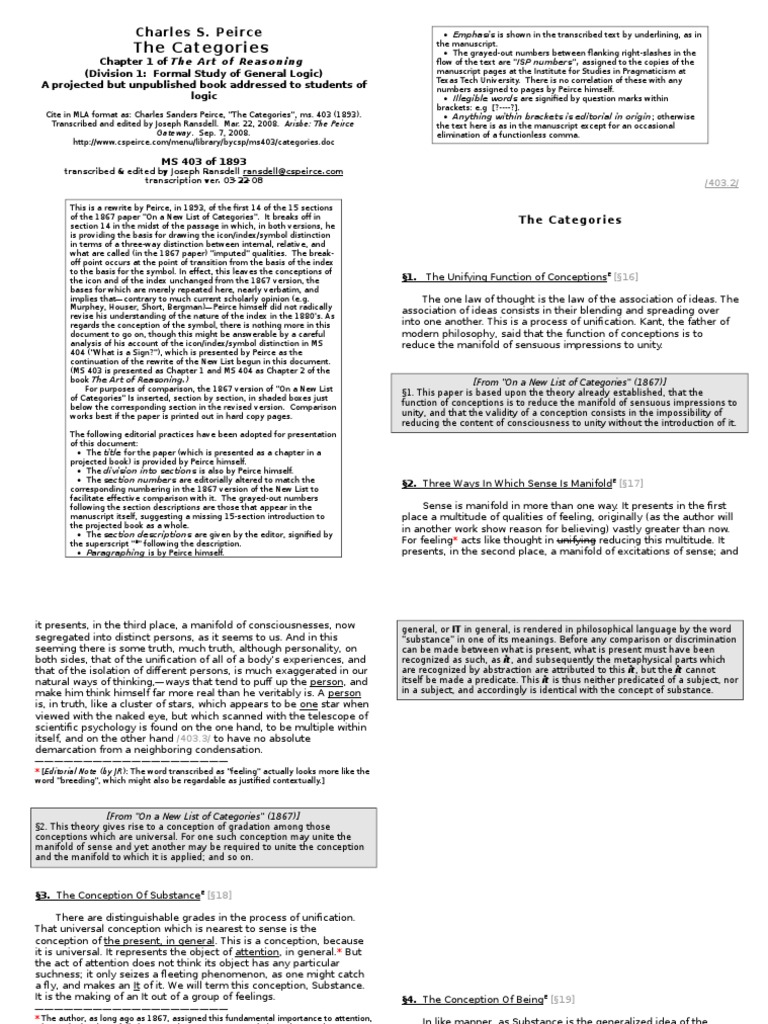 Peirce's Categories: Logic Study | PDF | Representation (Arts ...