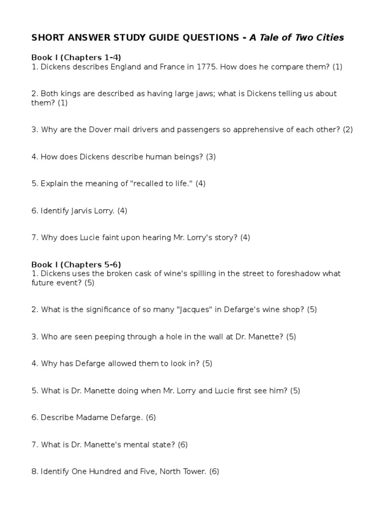Tale of Two Cities Study Guide For All Chapters | PDF | A Tale Of Two ...