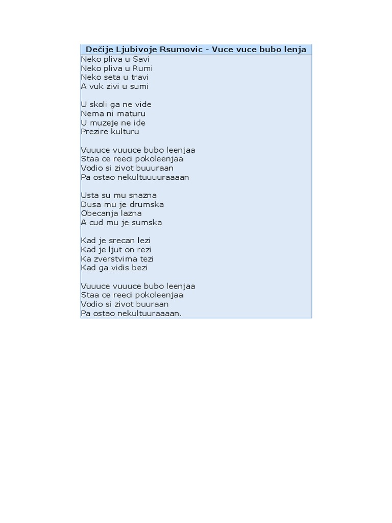 Vuce Vuce TEKST | PDF