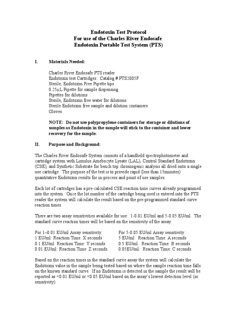 Endotoxin Test Protocol PTS PDF Coefficient Of Variation Assay