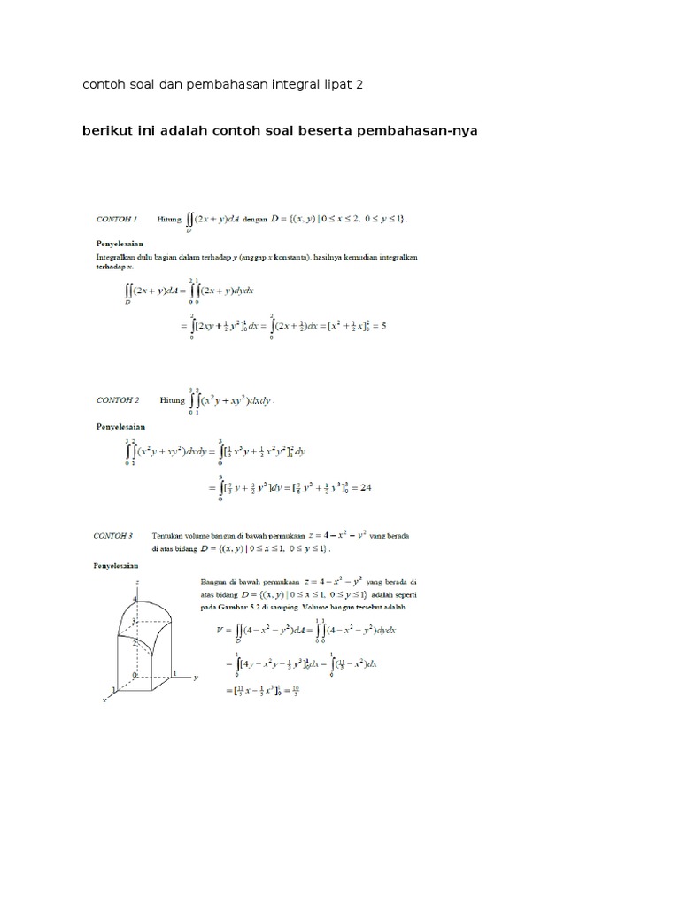 Contoh Soal Dan Pembahasan Integral Lipat 2
