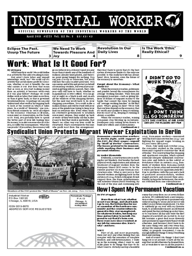 Industrial Worker Issue 1773, April 2015 Industrial Workers Of The World Employment