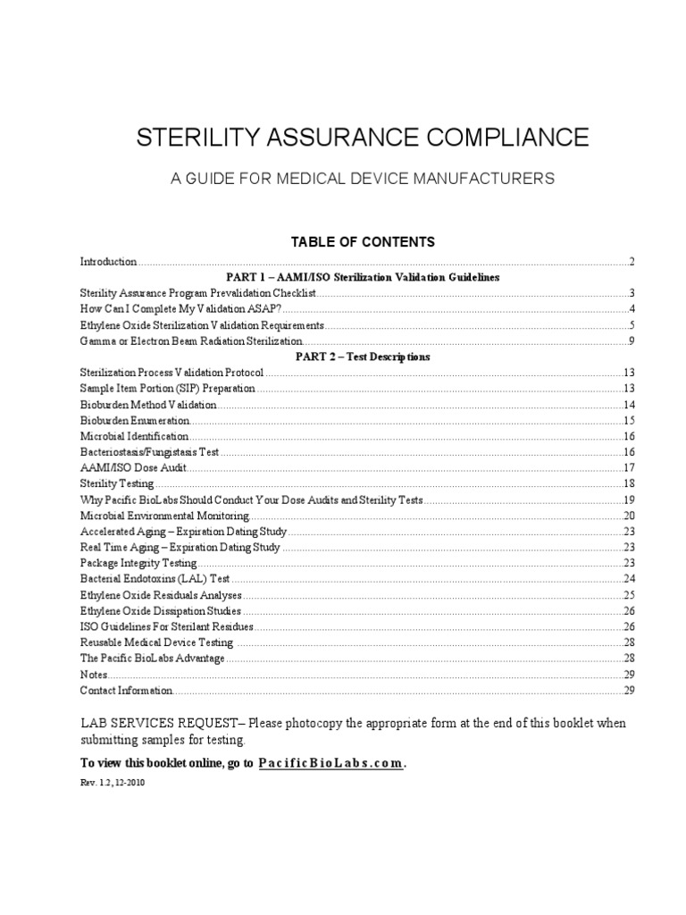 Booklet Sterility Assurance Sterilization (Microbiology