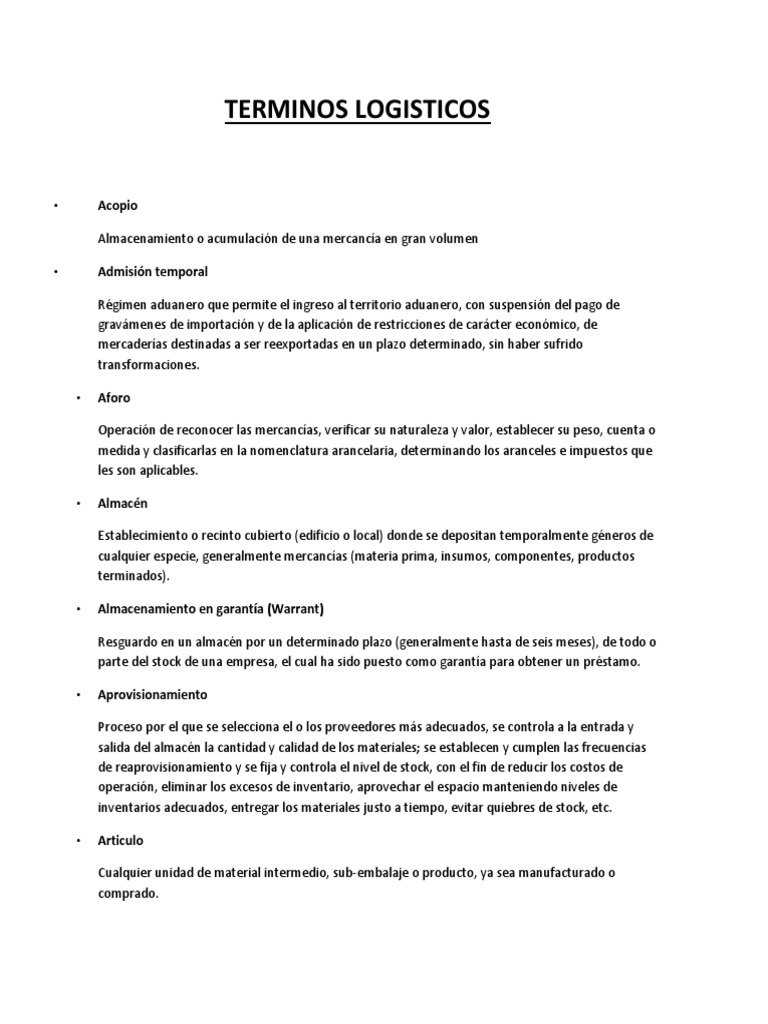 Glosario de Términos Logísticos | PDF | Costo | Planificación de ...
