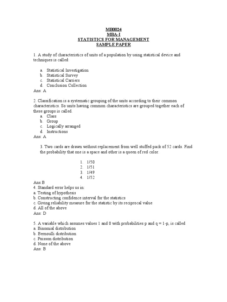 MBA Statistics Sample Question Paper | PDF | Mode (Statistics) | Statistics