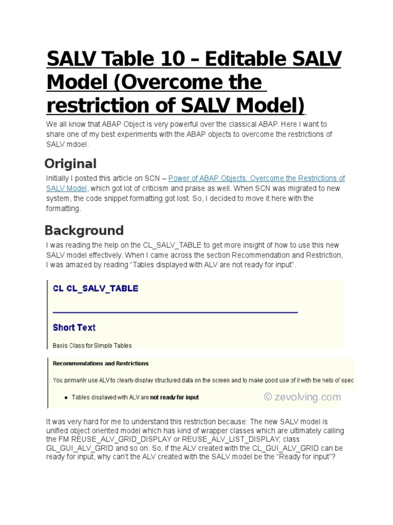 Editable SALV Table with ABAP Objects | PDF | Class (Computer ...