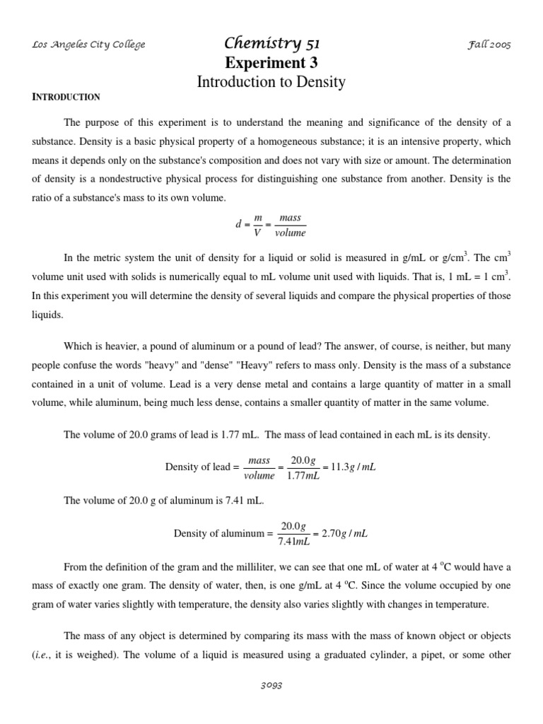 Density Lab PDF Density Volume
