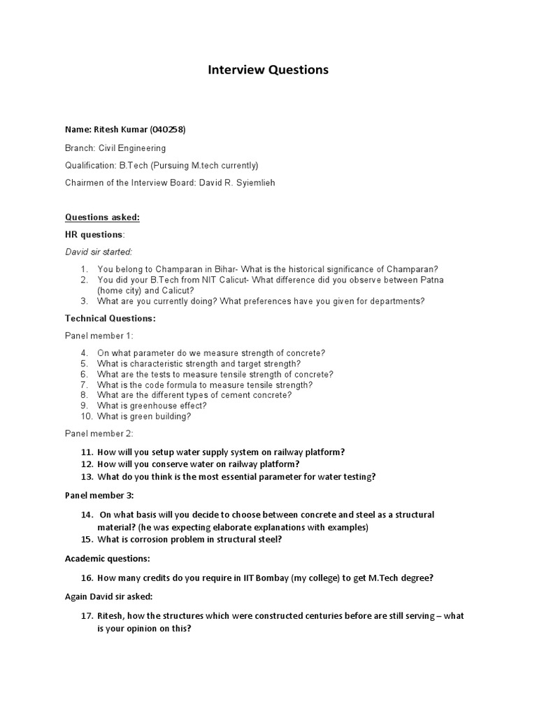 Interview Questions: Questions Asked: HR Questions | PDF