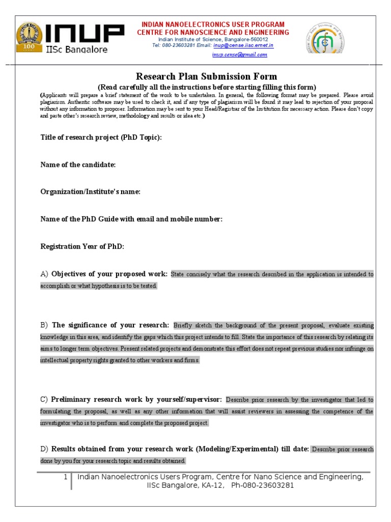 Research Plan Submission & Hands On Training Registration Form | PDF ...