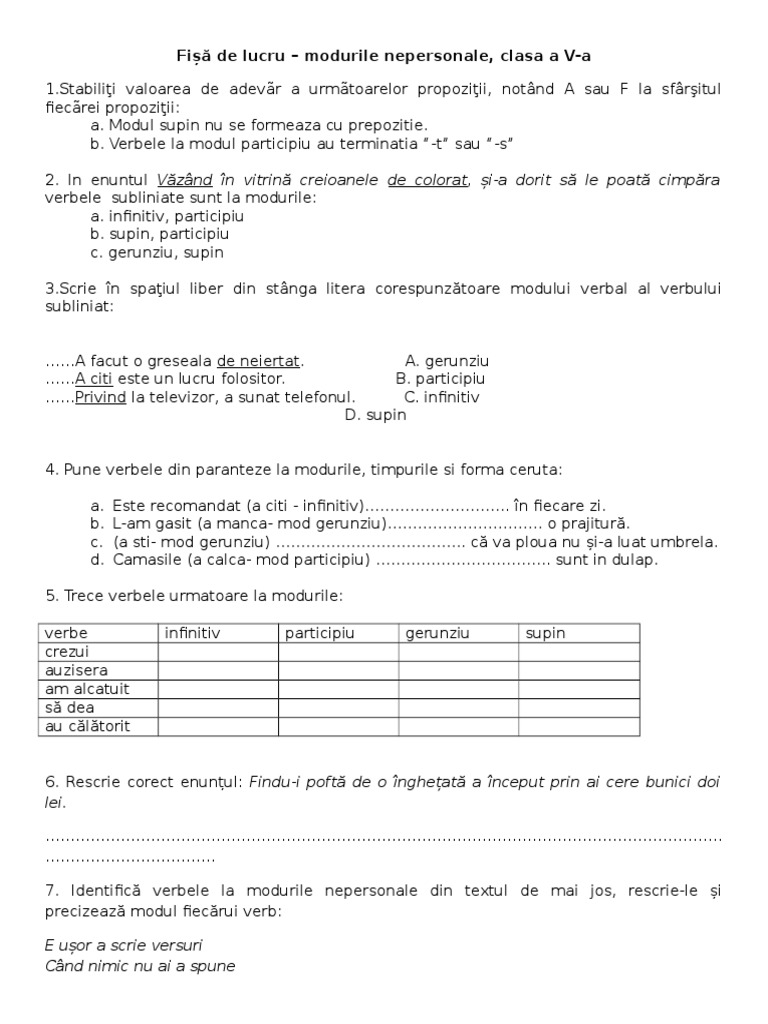 1 Verbul Moduri Nepersonale 5 | PDF