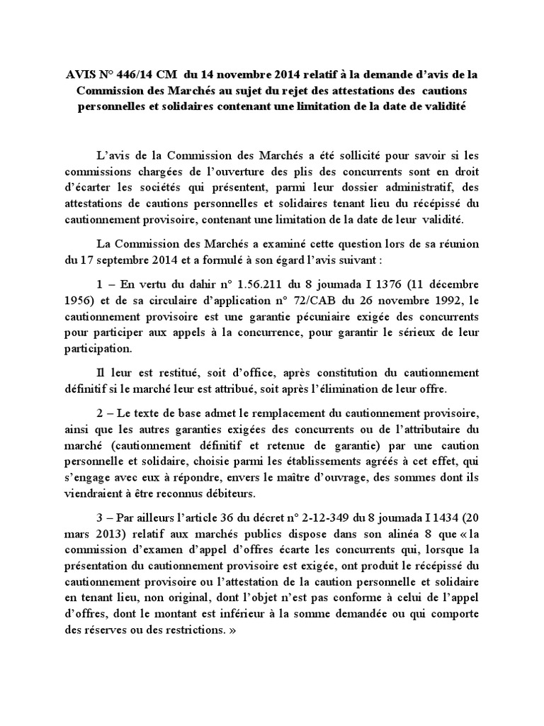 Le Rejet Des Attestations Des Cautions Personnelles Et
