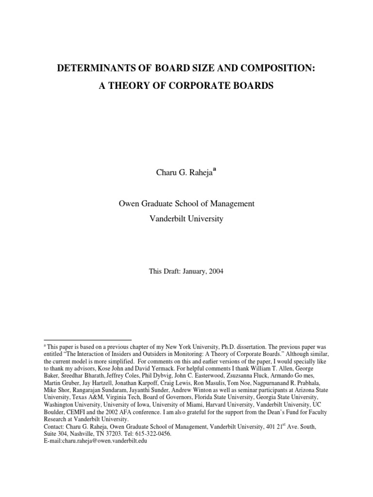 Determinants of Board Size and Composition: A Theory of Corporate ...