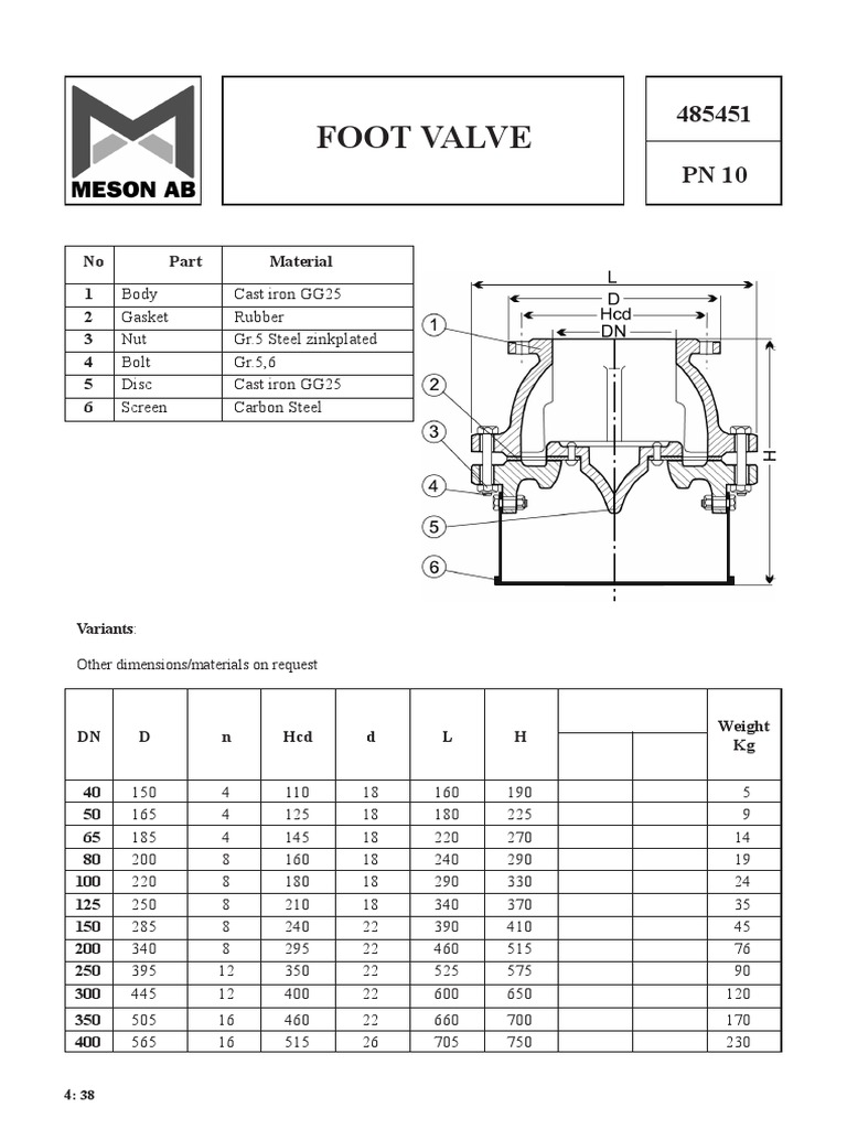 Foot Valve 1 No Material Mechanical Engineering Building Materials