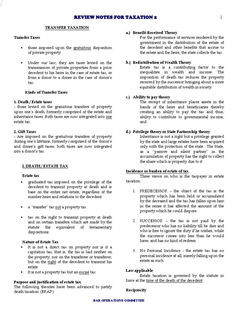 Transfer Taxation Overview and Analysis | PDF | Estate Tax In The ...