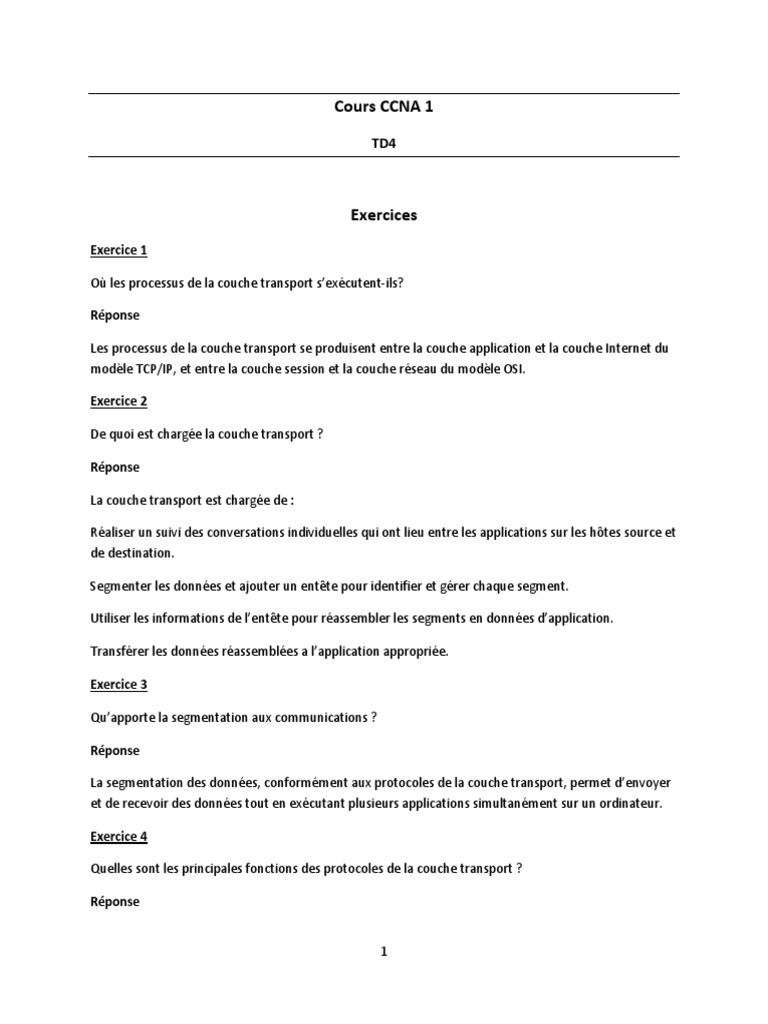 Exercice Corrigé Modele Osi Et Tcp/ip Pdf Ccna1 Corrige Td04 | PDF | Protocole de contrôle de transmission | Suite  des protocoles Internet