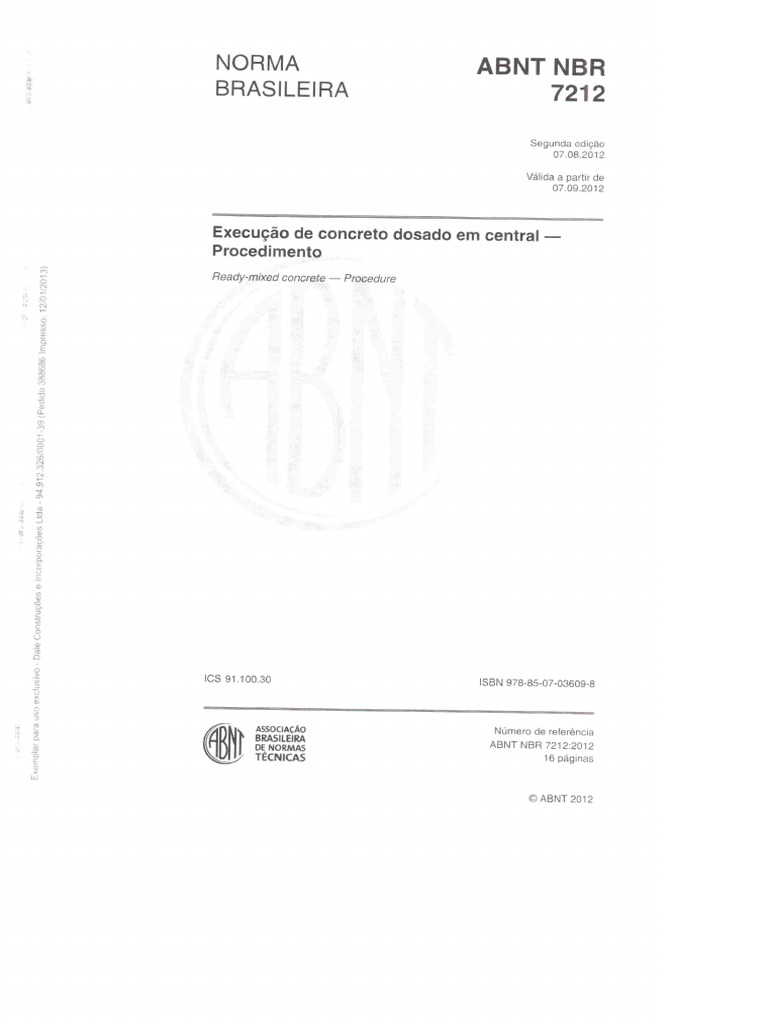 NBR 7212 2012 Execu o De Concreto Dosado Em Central PDF