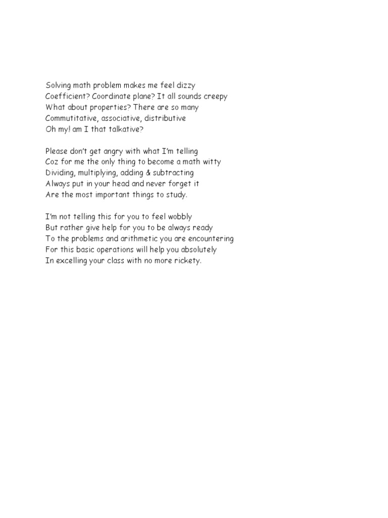 Math Basics in Poetic Form | PDF | Language Arts & Discipline