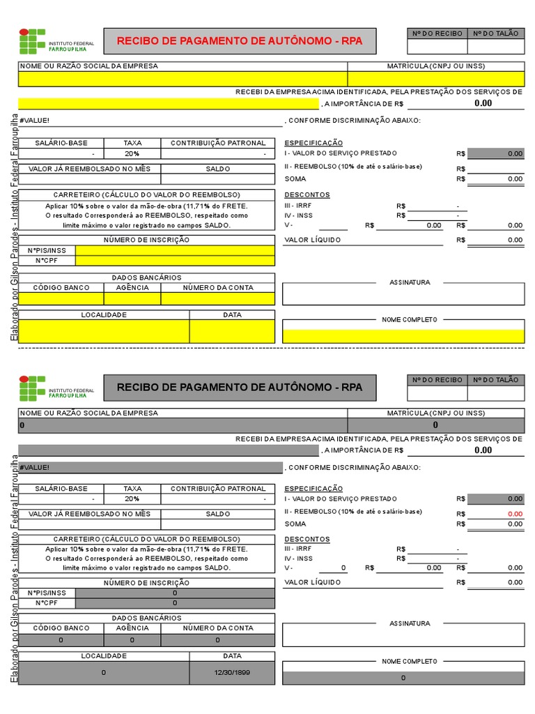 Modelo de Recibo de Pagamento de Autônomo | PDF | Folha de pagamento ...
