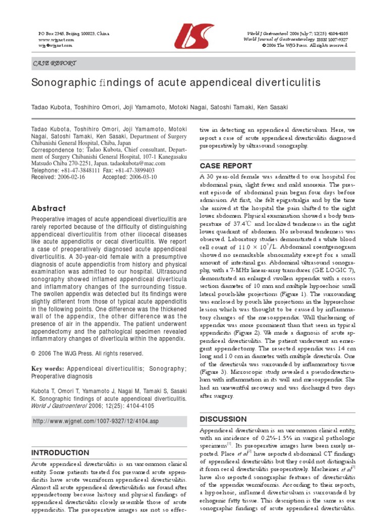 Acute Appendcieal Diveritculitis | PDF | Medical Ultrasound | Digestive ...