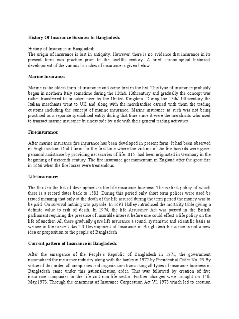 History of Insurance Business in Bangladesh Insurance
