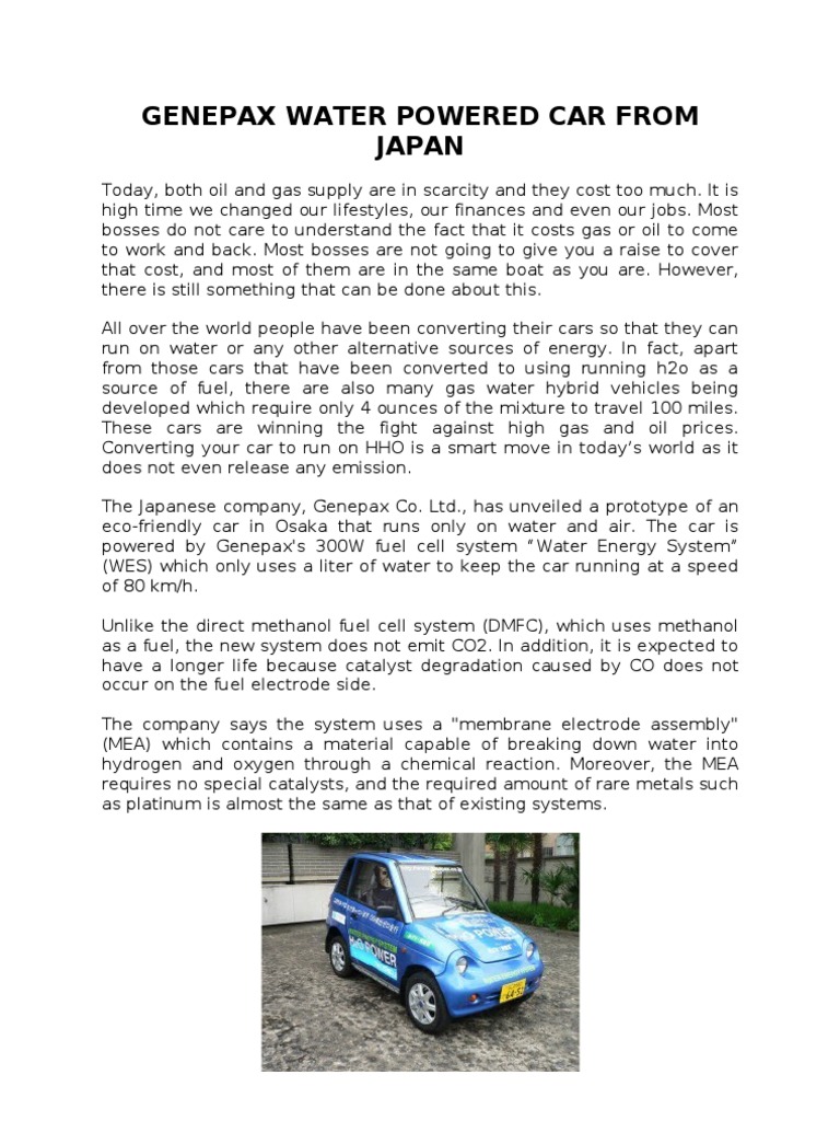 Genepax Water Powered Car Hydrogen Hybrid Vehicle