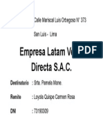 Empresa Latam Venta Directa S.A.C.: Dirección: Calle Mariscal Luis Orbegoso #373