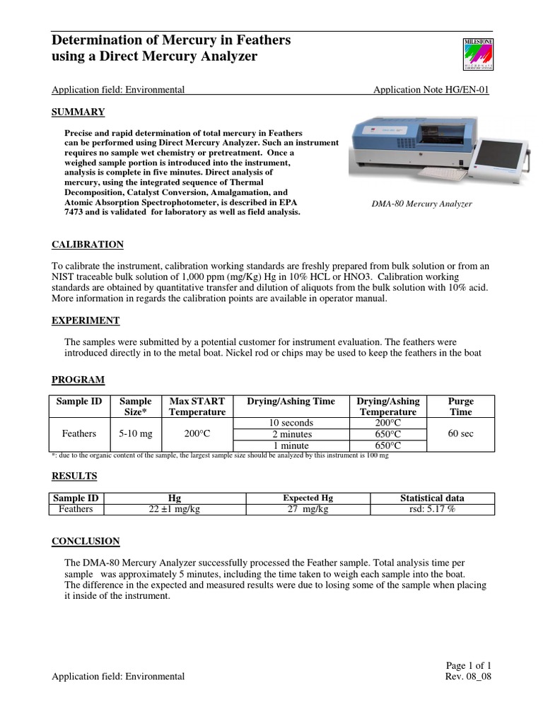 Determination of Mercury in Feathers Using A Direct Mercury Analyzer ...