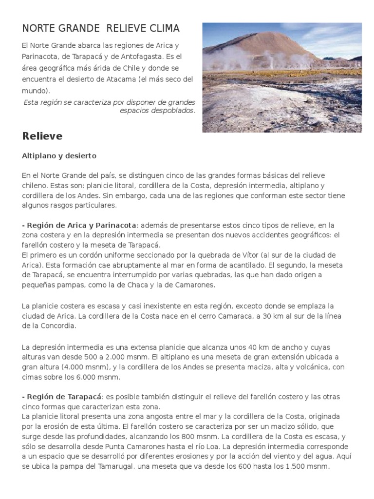 Relieve y clima del Norte Grande de Chile | PDF | Andes | Ciencias de ...