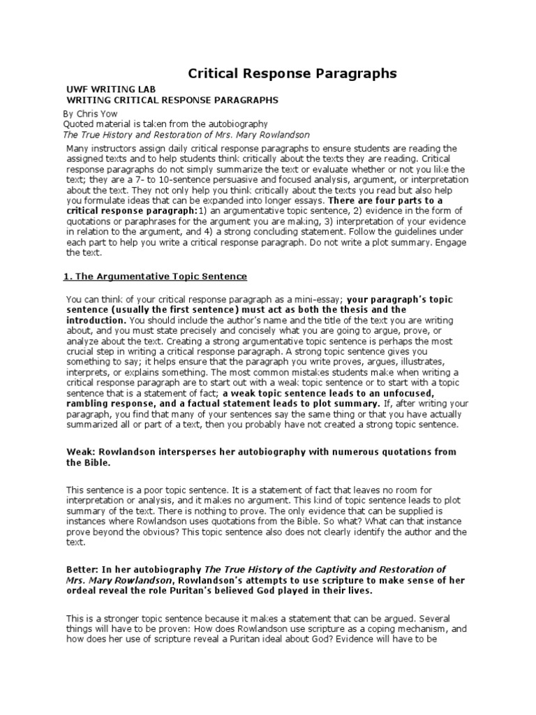 Writing Effective Critical Response Paragraphs | PDF | Paragraph | Bible