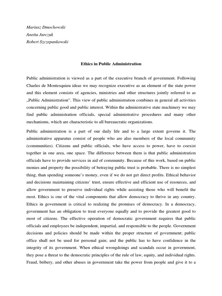 Ethics in Public Administration Overview | PDF | Corruption | Public ...